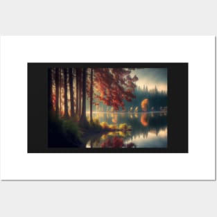 Classic Landscape of Trees and a Lake Art Posters and Art